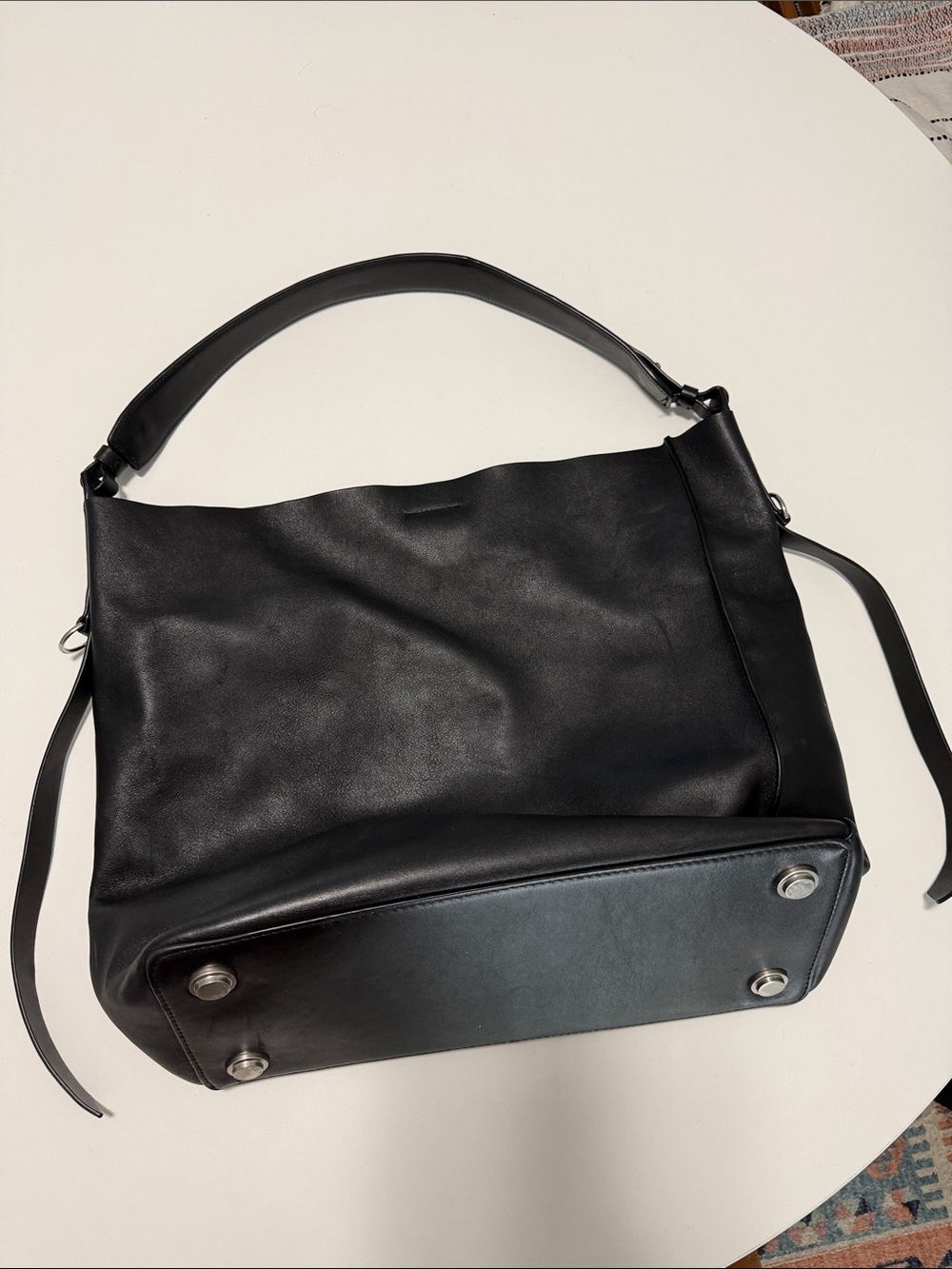 AllSaints Black Leather Shoulder Bag with Adjustable Strap